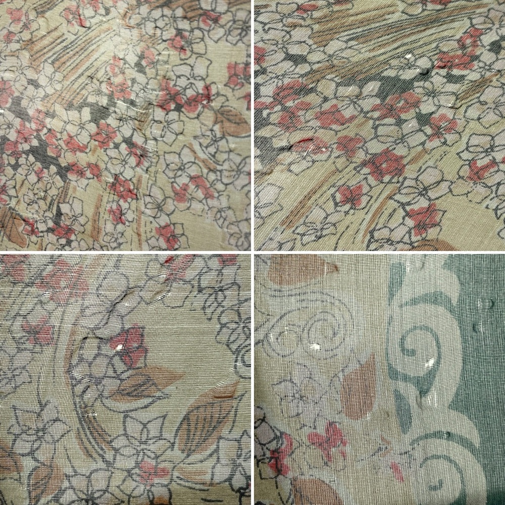 Vintage Silk Scarf Floral FLAWS Green Cream Retro Square Border Women Autumn‎ - Picture 9 of 16